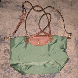 Longchamp | Le Pilage Nylon Green and Brown Tote Bag